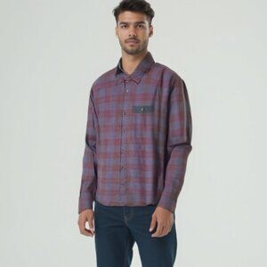 ❤️ Under armour Men's Plaid Button-Up Shirt - Burgundy and Blue loose XL